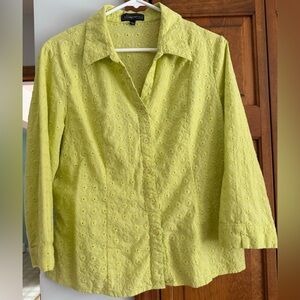 Elementz Lime Green Eyelet Button-Down Shirt L Large